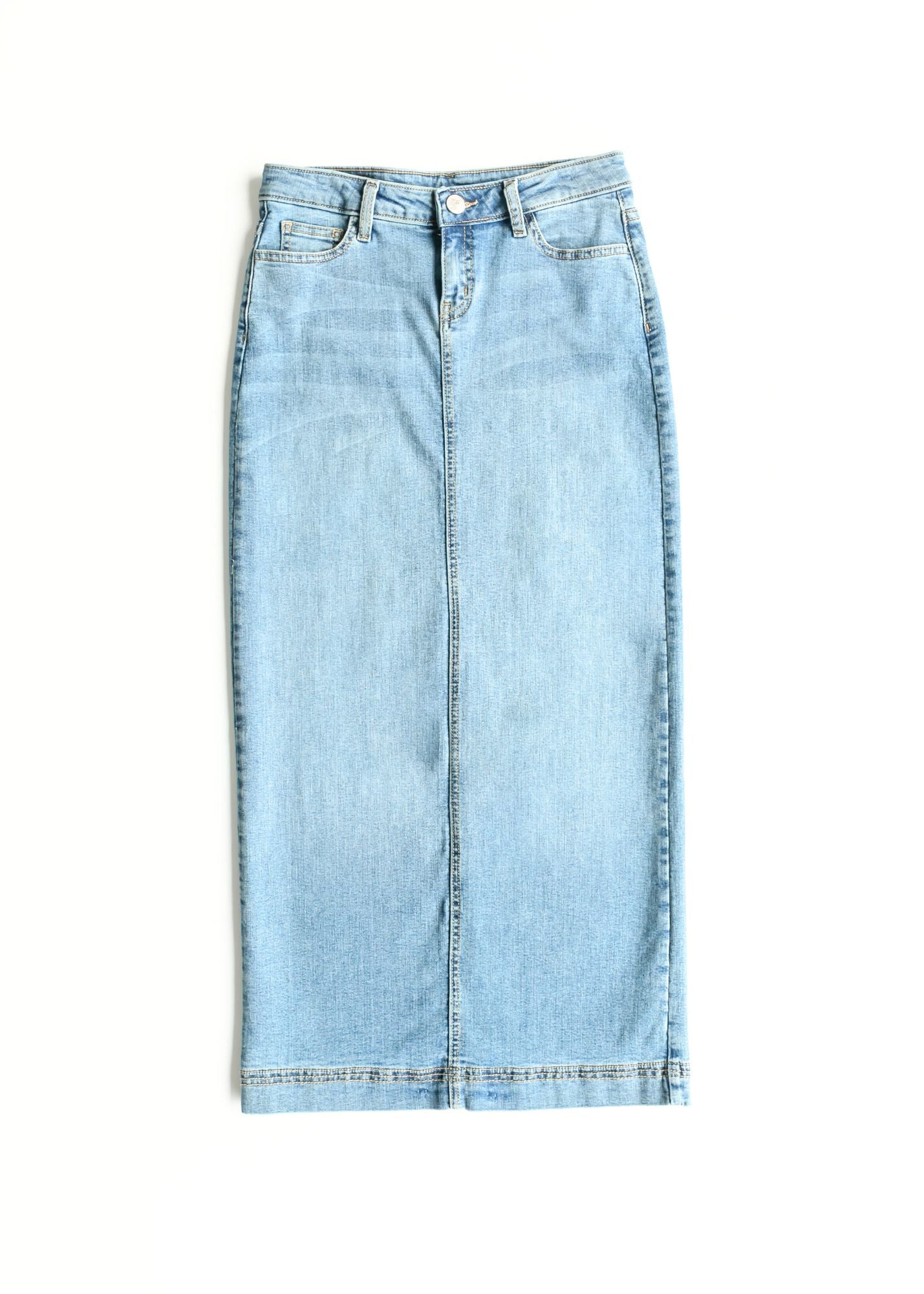 Bria Light Wash Denim Maxi Skirt