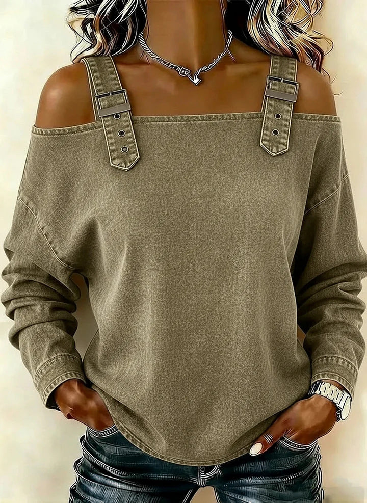 Halter-neck Off-shoulder Long-sleeve Top