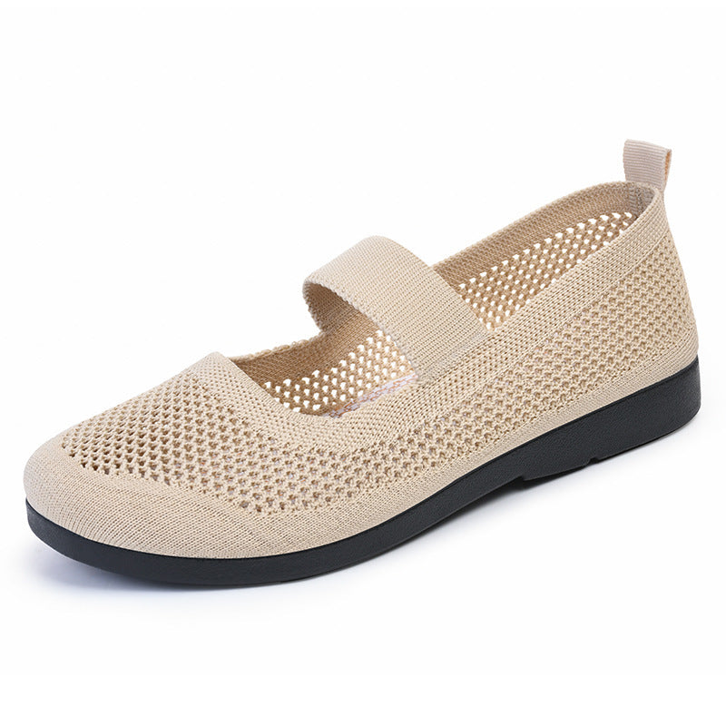 Breathable Woven Women's Casual Shoes - Lightweight Hollow Out Summer Mom Shoes with Soft PVC Sole (Black/Gray/Cyan/Apricot, Sizes 35-41)