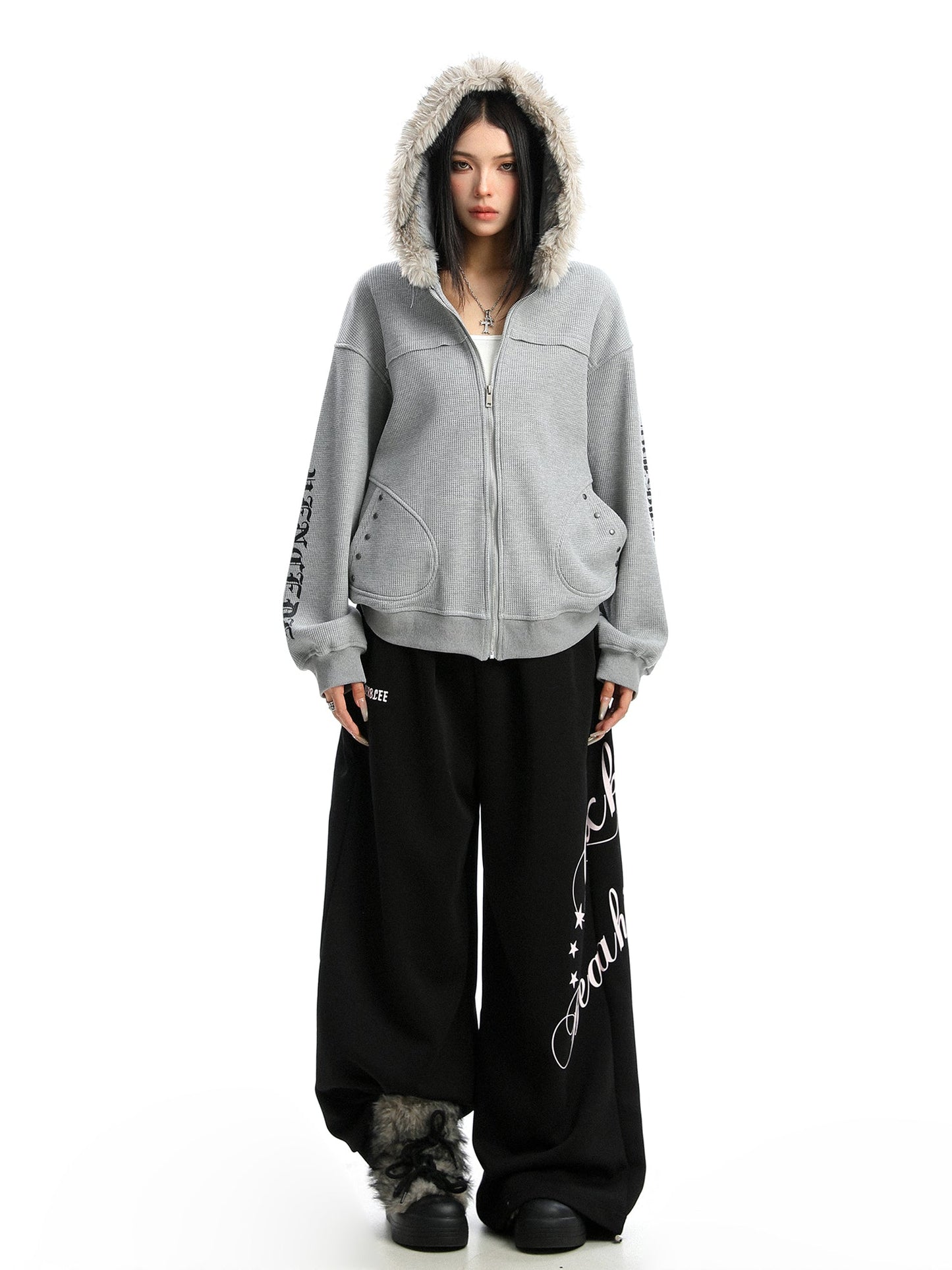 Women's Zipper Cardigan Detachable Fur Collar Sweater