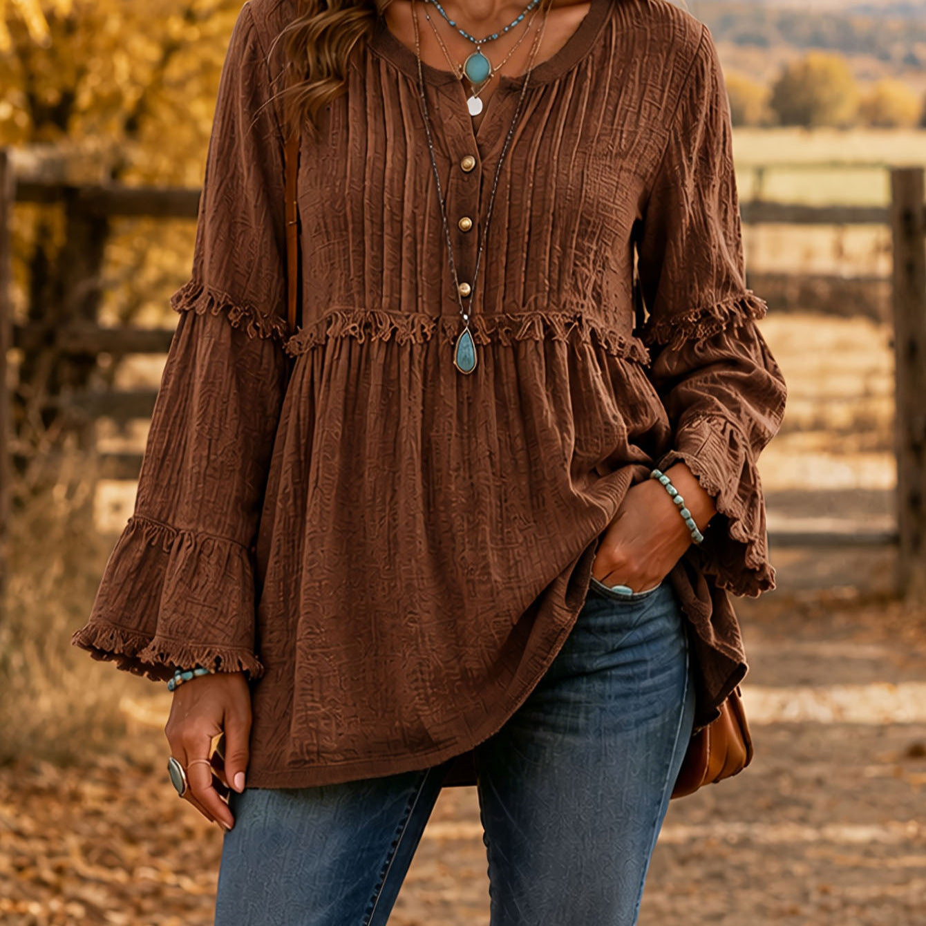 Lace-trimmed Loose-fit Shirt With Tassel Patchwork Top