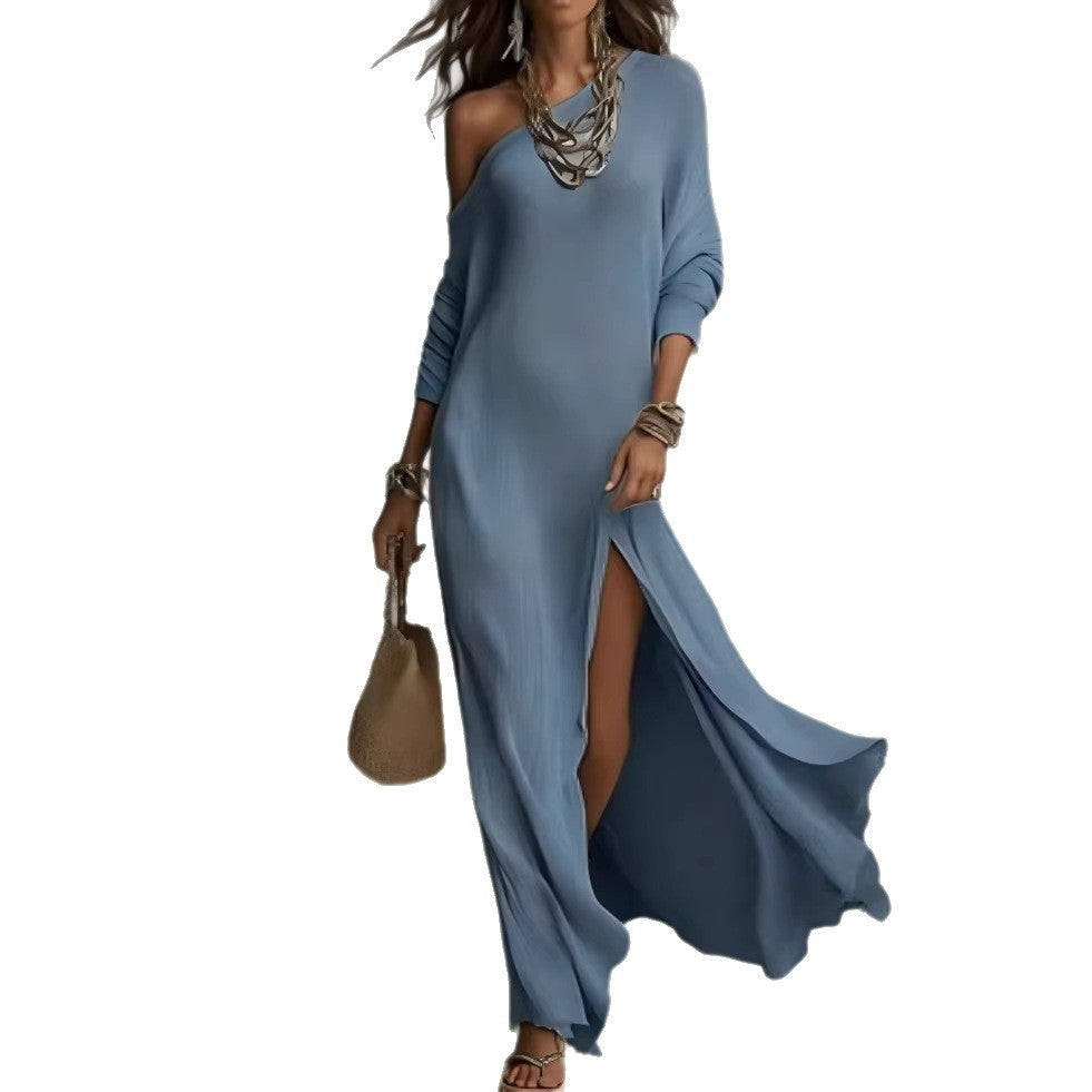 Elegant Long-Sleeve Knitted Split Dress For Women