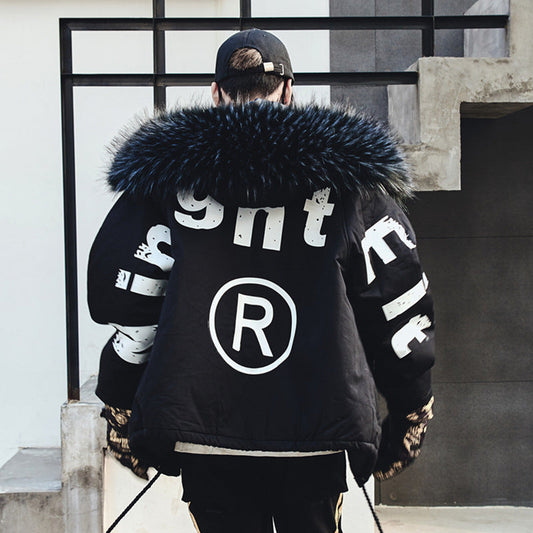 Hooded Cotton Jacket with Fur Collar for Trendy Style