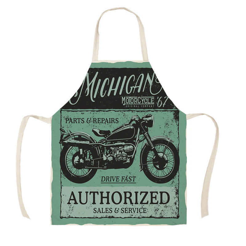 Creative Motorcycle Poster Art Letter Linen Kitchen Apron