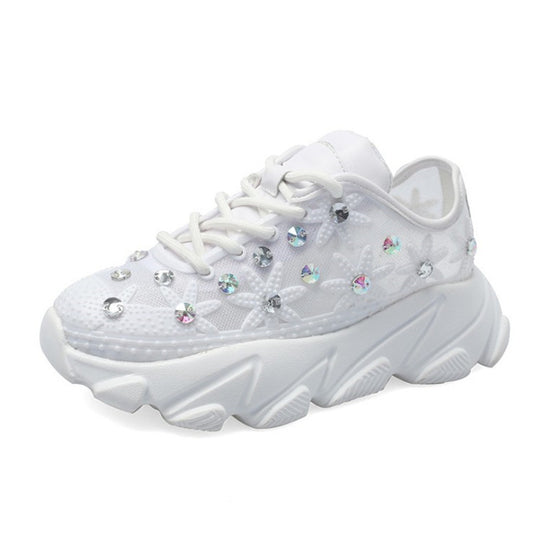 Women's Sneakers with Rhinestones - Casual White Shoes