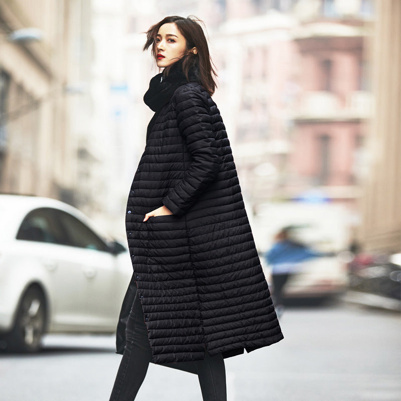 Long Over-the-Knee Stand Collar Lightweight Down Jacket