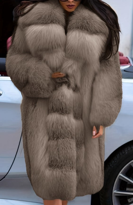 Women's Mid-length Warm Patchwork Faux Fur Coat