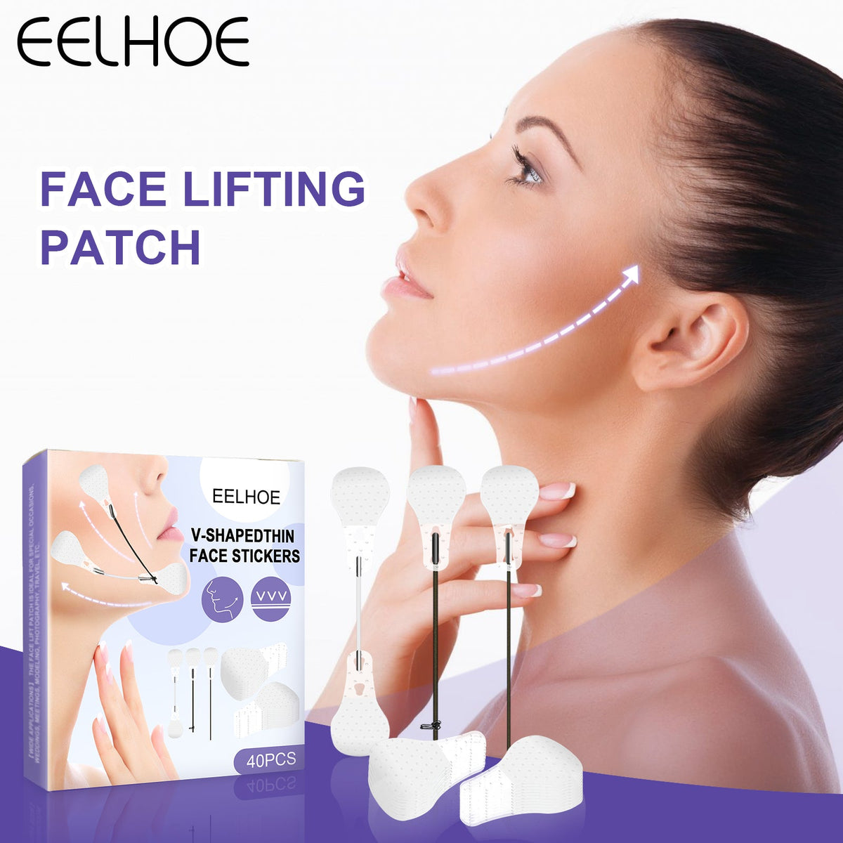 V-shaped Facial Lifting Stickers 40pcs 40pcs Stickers--3 Ropes--1 Instruction Manual 1 Box