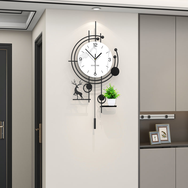 Modern Deer Wall Clock With Planter Shelf Artistic Home Decor