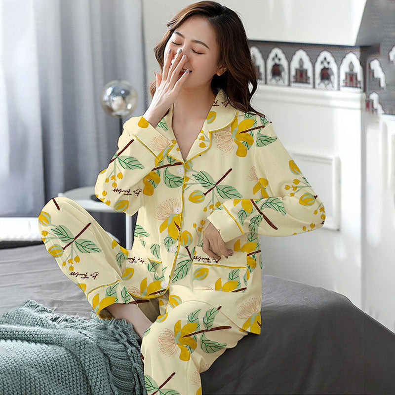 Elegant Women's Autumn And Winter Cotton-like Long Pajamas Two-piece Set