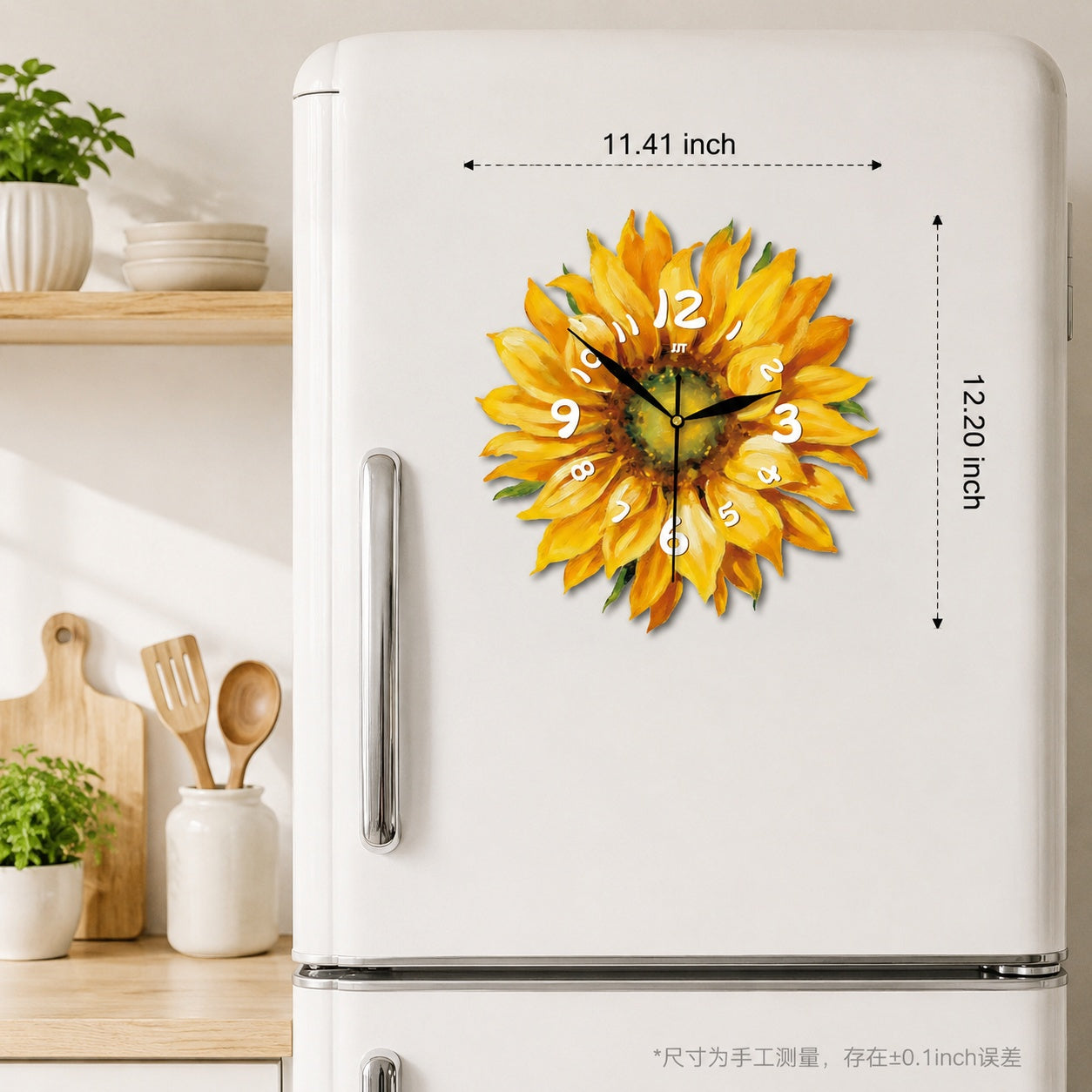 Sunflower Magnetic Fridge Clock Acrylic Decorative Kitchen Decor