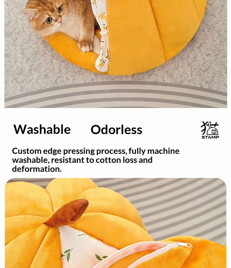 Pumpkin-shaped Cat Bed