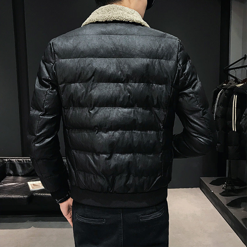 2019 Winter Men's Fashion Slim Lamb Wool Collar Jacket