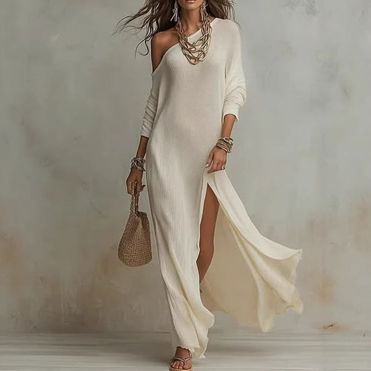 Elegant Long-Sleeve Knitted Split Dress For Women