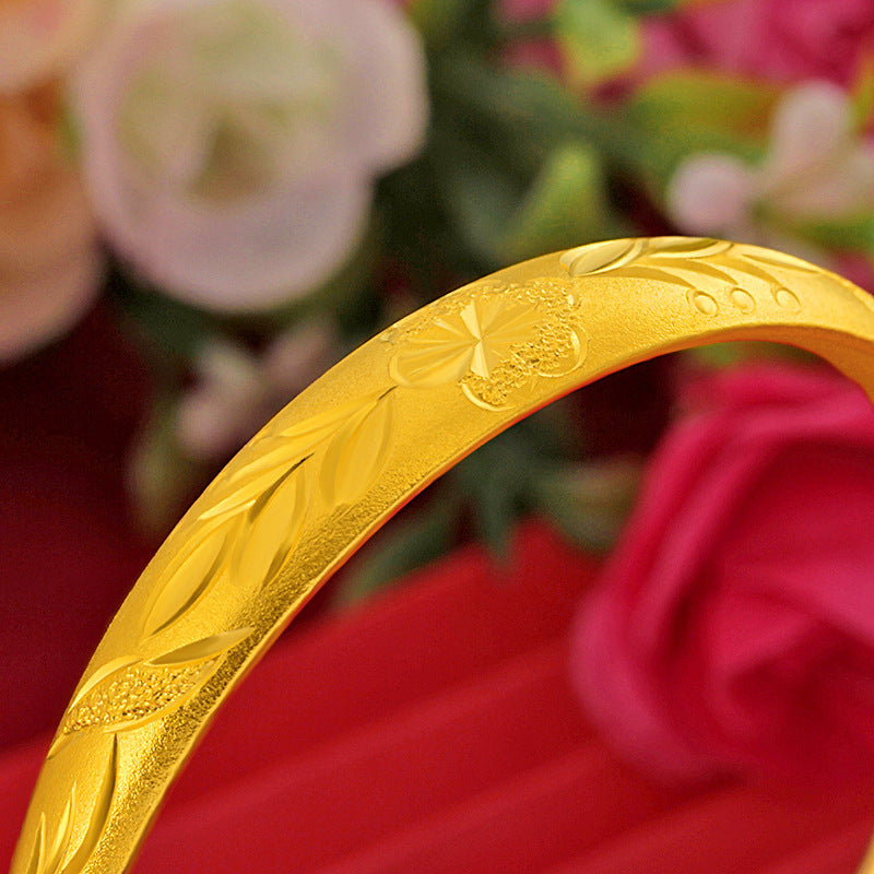 Brass Gold-plated 10mm Plum Blossom Bracelet For Women High Quality Push-pull Thickened Flower Polished Wide Bracelet