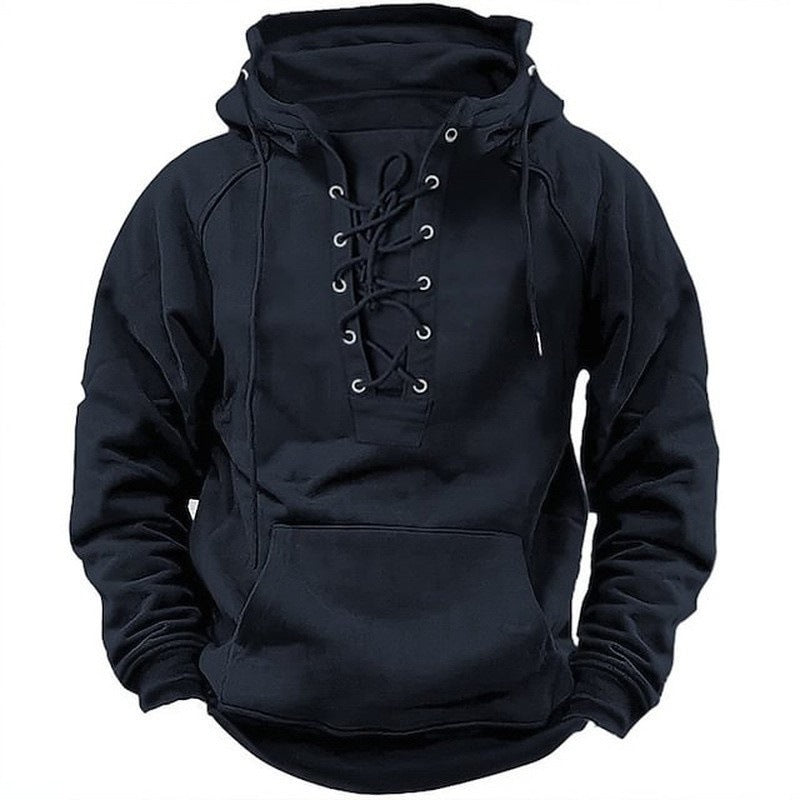 Ins Lace-up Hoodie Casual Sports Pocket Sweatshirt Men's Long-sleeved Top Clothing
