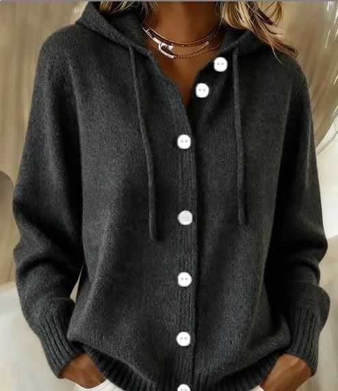 European And American Button Knitted Hooded Sweater Cardigan Coat