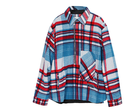 Oversized Blue Plaid Half-Zip Jacket for Couples