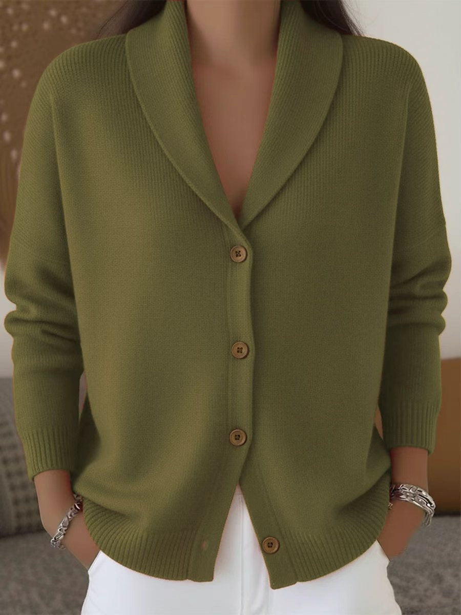 Womens Knitted Cardigan Loose-Fit Lazy Style Soft And Cozy Notch Lapel Solid Color Long-Sleeve Sweater