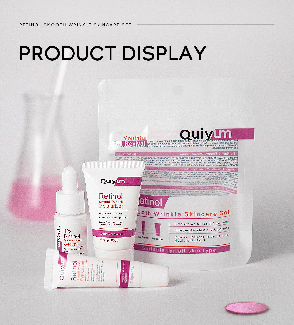QUIYUM Retinol Smooth Wrinkle Skincare Set · For All Skin Types · Smooth Wrinkles & Fine Lines Improve Skin Elasticity & Radianc