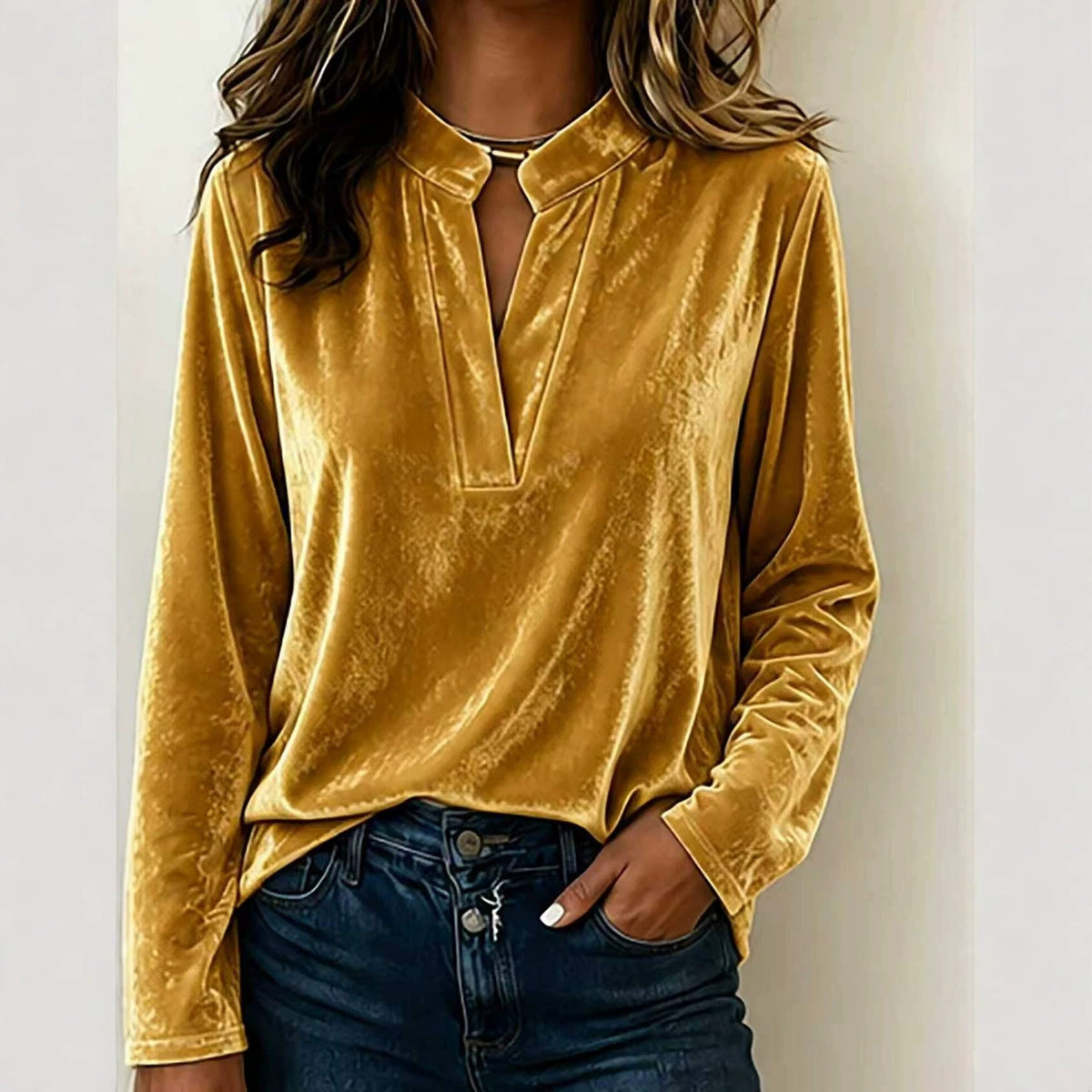 Solid-color V-neck New Womens Top