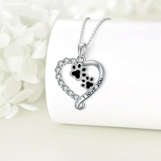 Heart-shaped Pendant Cute Dog's Paw Necklace For Women