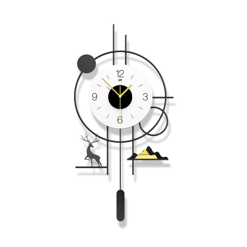 Modern Geometric Deer Pendulum Wall Clock Minimalist Living Room Decor