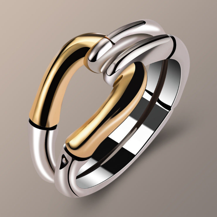 Ins Style Geometric Bone Bamboo Creative Two-tone Ring