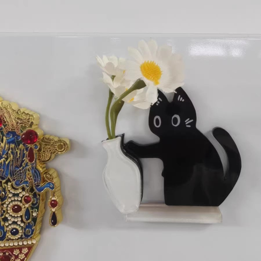 Creative Black Cat Fridge Magnet Acrylic Refrigerator Sticker Cat Whisker Fridge Magnet Figurine Kitchen Decor Gifts
