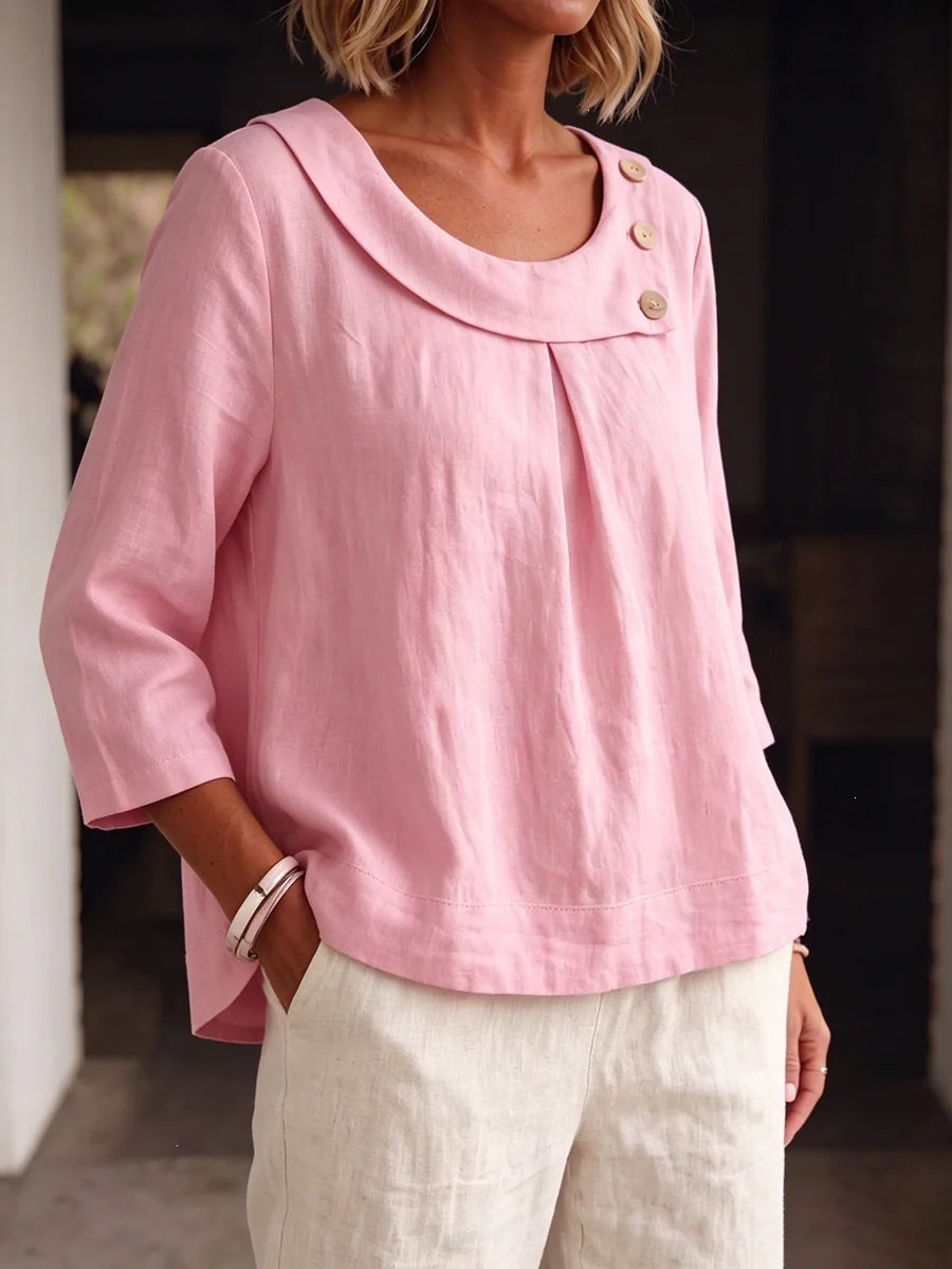 Casual Round-neck Shirt, Loose-fitting Top For Women