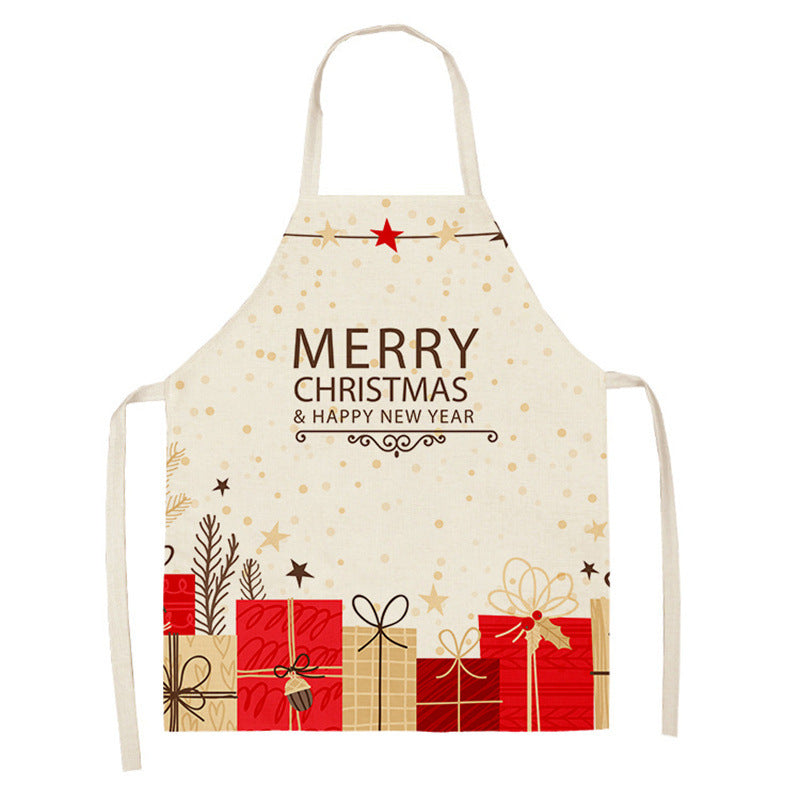 Christmas Deer Art Pattern Female Cleaning Home Cooking Kitchen Apron Chef Ear Cotton Linen