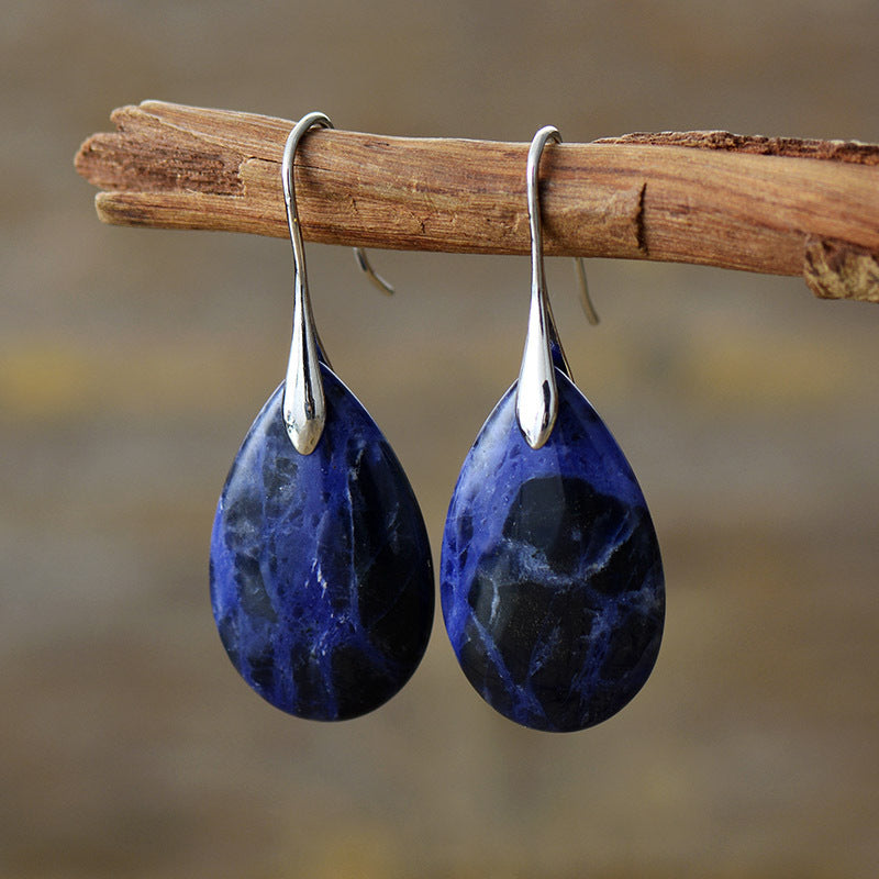 Bohemian Natural Stone Water Drop Pendant Earrings