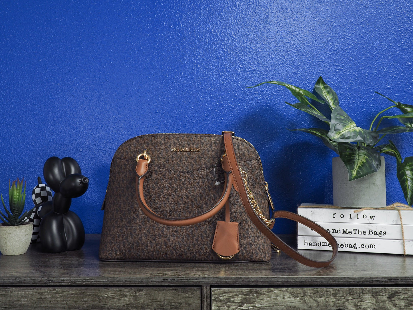 Michael Kors Jet Set Travel Medium Brown Signature PVC Dome X Cross Satchel Bag