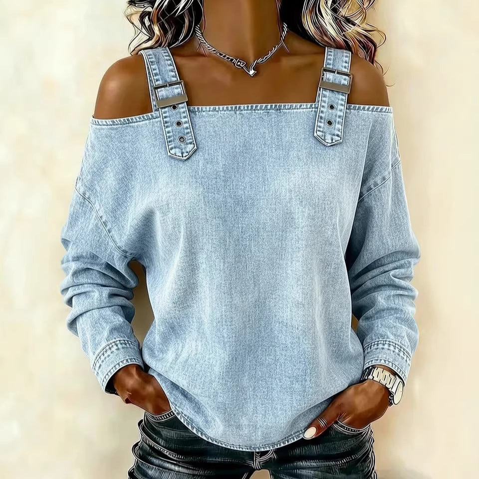 Halter-neck Off-shoulder Long-sleeve Top