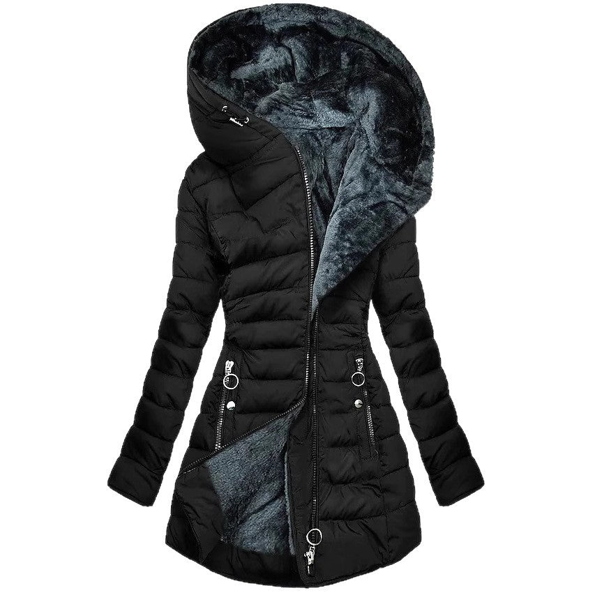 Hooded long-sleeved warm and velvet cotton jacket