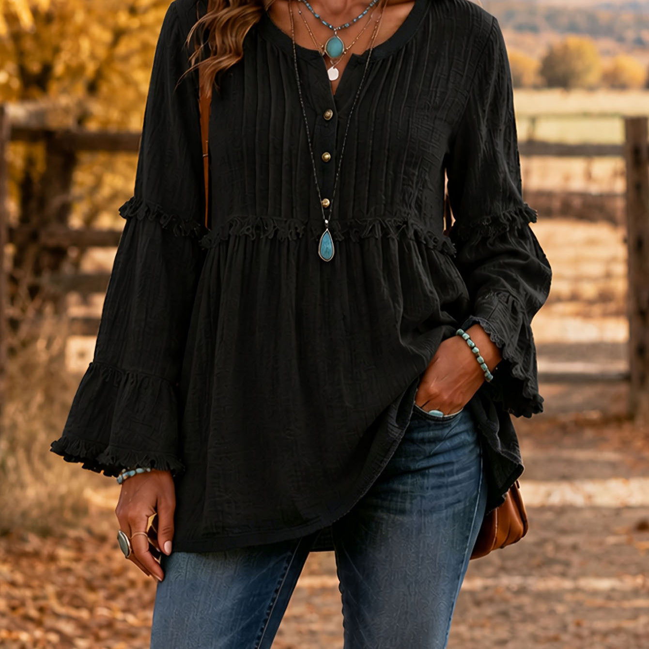 Lace-trimmed Loose-fit Shirt With Tassel Patchwork Top