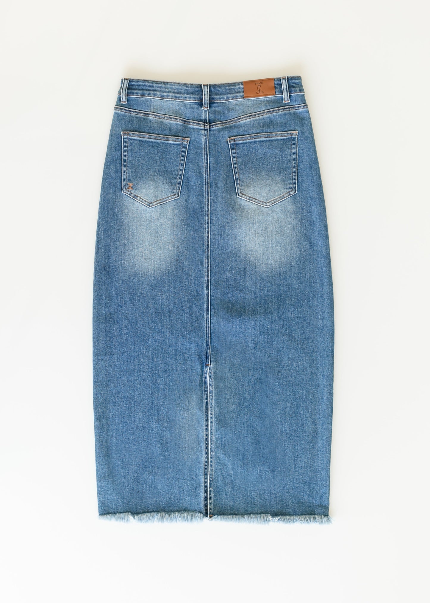 Dakotah Raw Hem Long Denim Skirt