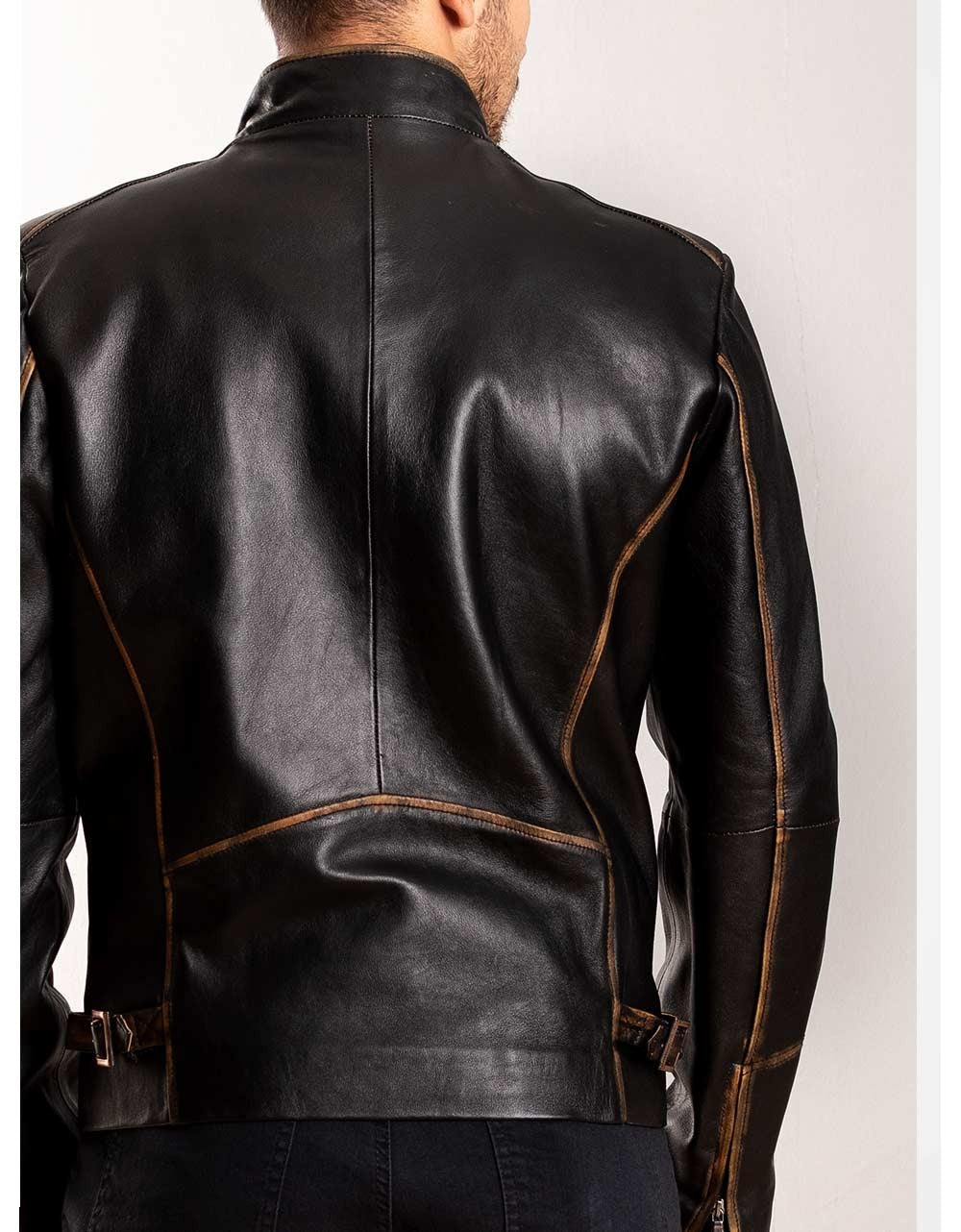 Black Leather Biker Jacket For Men