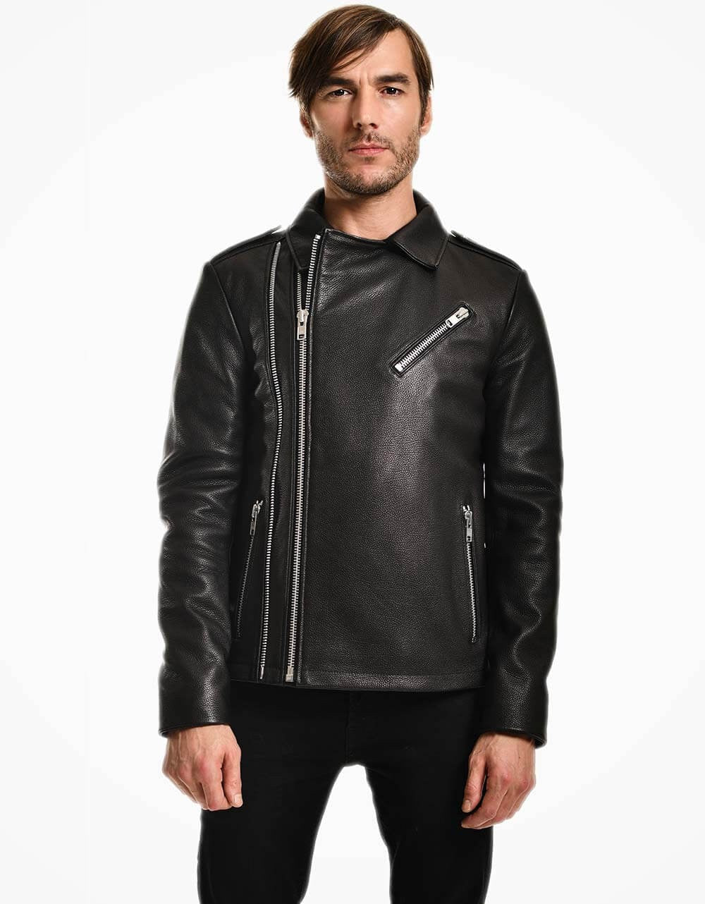 Black Biker Jumbo Leather Jacket For Men