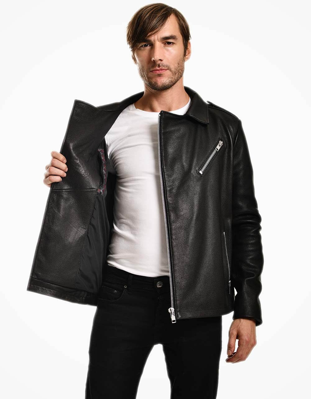 Black Biker Jumbo Leather Jacket For Men