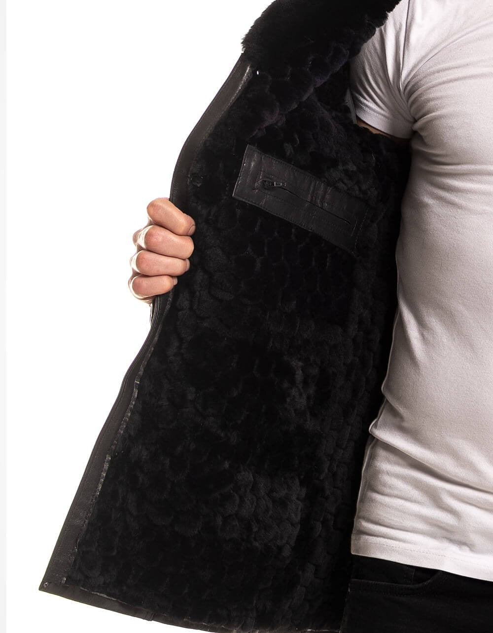 Black Vegetal Leather Coat For Men