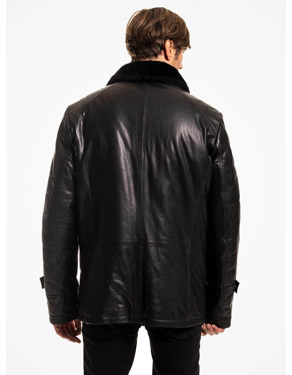 Black Vegetal Leather Coat For Men