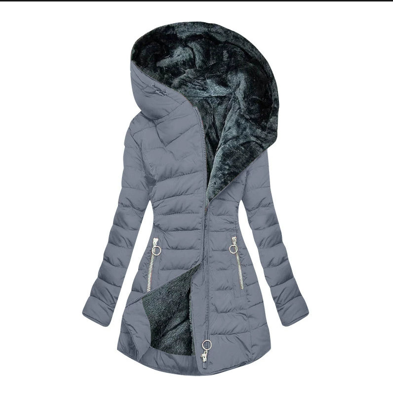 Hooded long-sleeved warm and velvet cotton jacket