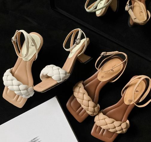 Woven High Heel Sandals with Square Toe Design