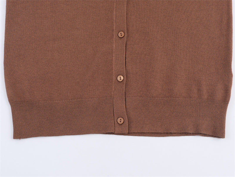 New Lightly Mature Round Neck Long Sleeve Jewelry Cardigan Top