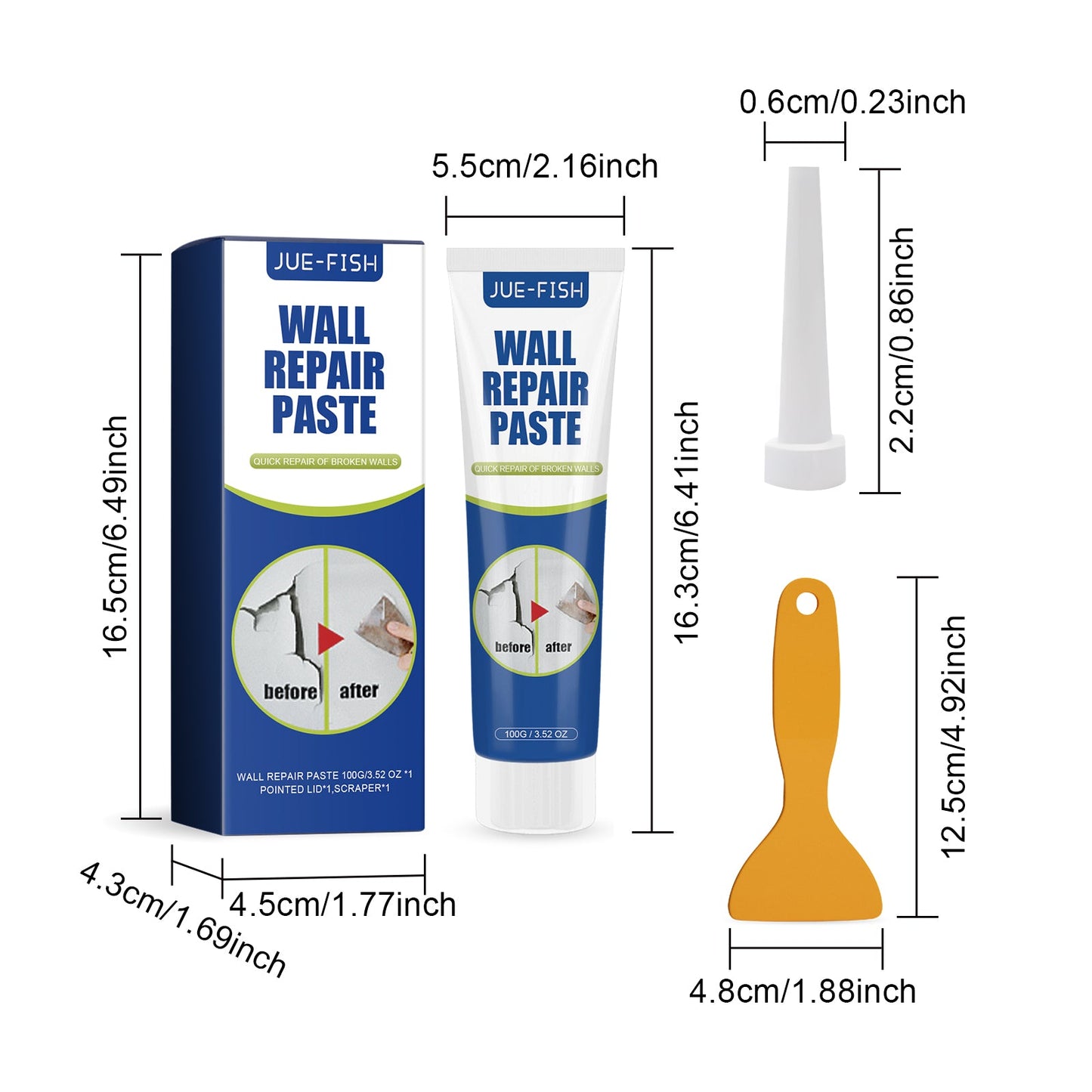 Wall Repair Paste 1 0 0g Bottle-1 Scraper-1 Needle Tip1box
