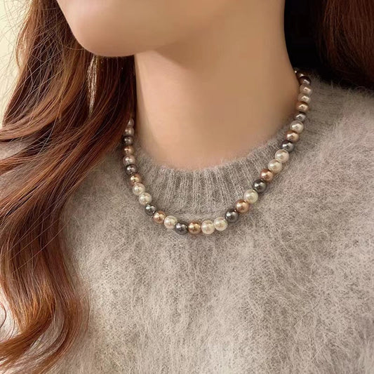 Womens Mixed-Color Glass Pearl Necklace Jewelry