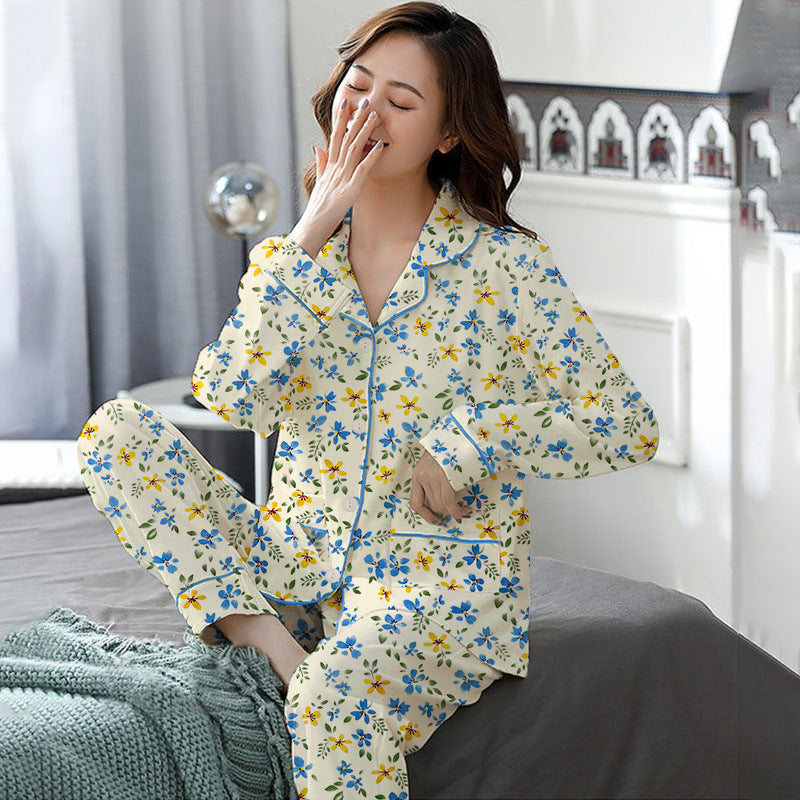 Elegant Women's Autumn And Winter Cotton-like Long Pajamas Two-piece Set