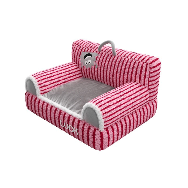 Cat Bed Pet Plush Sofa Cat Striped Raised And Thickened Non-Slip Sofa