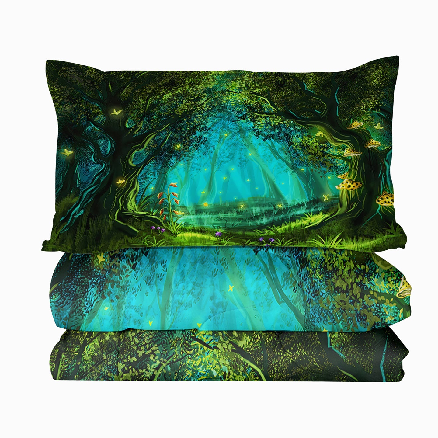 3pcs Green Light Forest Comforter Set Natural Comfort Bedding Duvet Game Summer Quilt Set